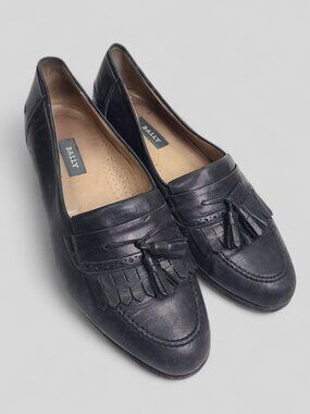 Bally Vintage Vigo Black Leather Tassel Kiltie Slip On Loafers Italy 10.5 D